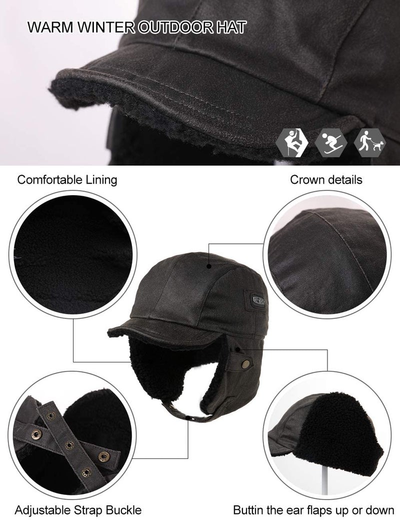 Comhats Unisex Pilot Earflap Hat Aviator Cap Faux Leather Adult Brown Women Winter Trapper Hunting - Image 5